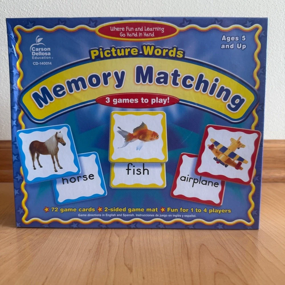 NEW Picture Words: Memory Matching w/Three Levels Of Words, Educational, Ages 5+